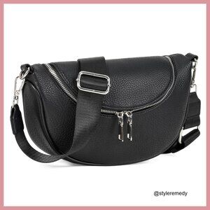 Black Crossbody Saddle Bag with Adjustable Strap